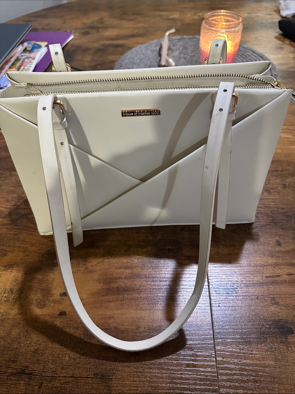 House of Harlow 1960 Ivory Structured Tote with Envelope Pocket